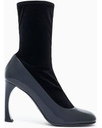 Emporio Armani - Velvet And Patent-Leather Ankle Boots With A Curved Heel - Lyst