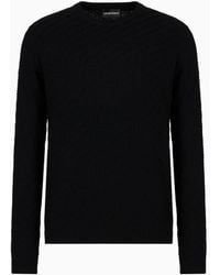 Emporio Armani - Asv Wool And Lyocell-blend Jumper In A Plain Front And Back Knit - Lyst