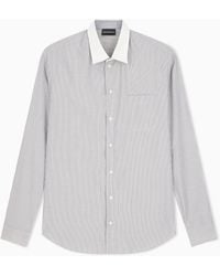 Emporio Armani - Striped Dress Shirt With A Contrast Collar And Chest Pocket - Lyst