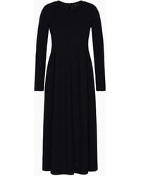 Emporio Armani - Langes Kleid Icon Aus Interlock-Jersey Mit Krepp-Optik Und Flockmuster - Lyst