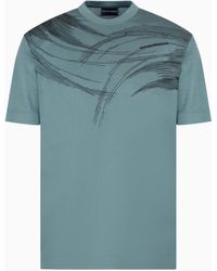 Emporio Armani - T-Shirt En Jersey Mélange Lyocell Avec Broderie Surpiquée Asv - Lyst