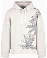 Emporio Armani - Double-jersey Hooded Sweatshirt With A Palm-tree Embroidery And Print - Lyst