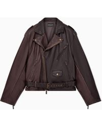 Emporio Armani - Cropped Nappa Leather Blouson Jacket With A Stand Collar - Lyst