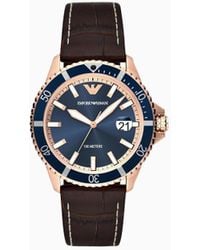 Emporio Armani - Three-hand Date Brown Leather Watch - Lyst