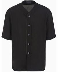 Emporio Armani - Camisa De Corte Cómodo Con Cuello De Pico Y Manga Corta En Lyocell - Lyst