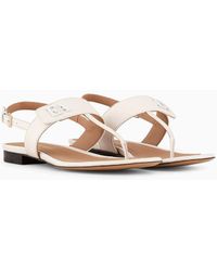 Emporio Armani - Nappa-leather Flip-flop Sandals With Ea Logo - Lyst