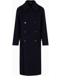 Emporio Armani - Double-Breasted, Wool Cloth Coat With Buttons - Lyst