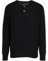 Emporio Armani - Henley Jumper With Horizontal Punching - Lyst