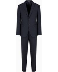Emporio Armani - Costume Coupe Slim À Simple Boutonnage En Laine Vierge À Micro Rayures Ton Sur Ton - Lyst