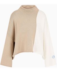 Emporio Armani - Funnel-neck Jumper With Intarsia And Embroidered Logo - Lyst