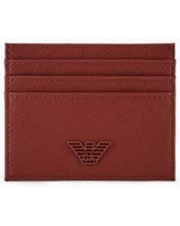 Emporio Armani - Ari Sustainability Values Regenerated Saffiano Leather Card Holder With Rubberised Eagle - Lyst