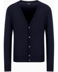 Emporio Armani - Cardigan À Col En V En Laine Vierge Rase - Lyst