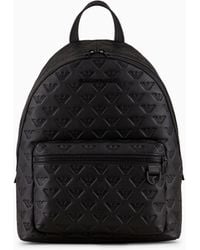 Emporio Armani - Round Leather Backpack With All-over Embossed Eagle - Lyst