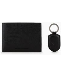 Emporio Armani - Gift box con portafoglio e portachiavi in pelle bottalata - Lyst