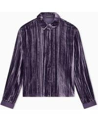 Emporio Armani - Plissé Velvet Shirt With A Classic Collar And Long Sleeves - Lyst
