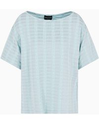 Emporio Armani - Boxy Short-sleeved Jumper In Two-tone Viscose Jacquard With Embossed Effect - Lyst