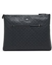 Emporio Armani - Leather Document Holder With All-Over Embossed Eagle - Lyst