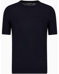 Emporio Armani - Asv Wool And Lyocell-blend Jumper In A Front And Back Plain Knit - Lyst