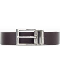 Emporio Armani - Smooth Leather Tongue Belt With A Rectangular Metal Buckle - Lyst