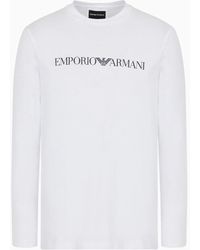 Emporio Armani - Pima-jersey Jumper With Printed Logo - Lyst
