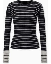 Emporio Armani - Slim Fit Ribbed Pullover With Crew Neck And Striped Pattern - Lyst