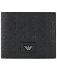 Emporio Armani - Leather Coin-Pocket Wallet With All-Over Embossed Eagle - Lyst