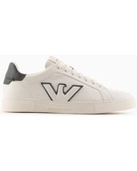Emporio Armani - Leather Sneakers With Eagle Patch - Lyst