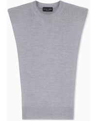 Emporio Armani - Sleeveless Crew Neck Virgin Wool Top With Padded Shoulders - Lyst