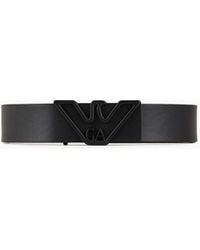 Emporio Armani - Smooth Leather Belt With Eagle Plate - Lyst