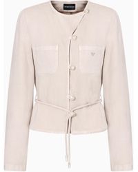 Emporio Armani - Chaqueta Con Cordón De Lyocell Y Lino Teñido En Prenda Asv - Lyst