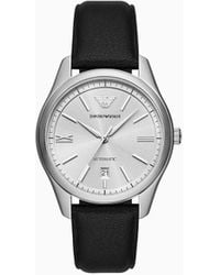 Emporio Armani - Automatic Three-hand Date Black Leather Watch - Lyst