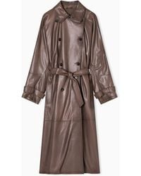Emporio Armani - Nappa-Lambskin, Double-Breasted Trench Coat With Belt - Lyst