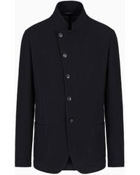 Emporio Armani - Jacke Mit Grandad-Kragen Und Außermittigem Verschluss Aus Strukturierter Schurwolle - Lyst