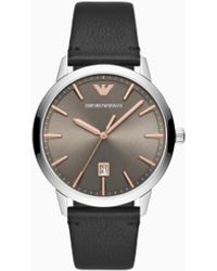 Emporio Armani - Reloj De Tres Manecillas Con Visualización De Fecha Y Correa De Piel Negra - Lyst