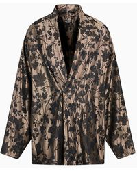 Emporio Armani - Wide Shirt With A Shawl Collar In A Jacquard Technical Fabric With A Ginkgo Motif - Lyst