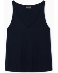 Emporio Armani - Link-Stitch Knit V-Neck Top - Lyst