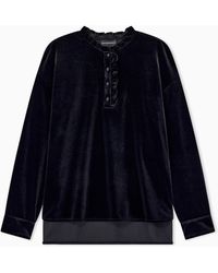 Emporio Armani - Chenille Jumper With Ruffled Neckline And Button Placket - Lyst