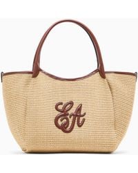 Emporio Armani - Woven Straw Medium Shopper Bag With Ea Logo - Lyst