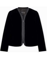 Emporio Armani - Collarless Velvet Blazer With Front Zip And Regular Fit - Lyst