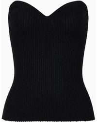 Emporio Armani - Bustier Top With Sweetheart Neckline In A Viscose-blend Rib Knit - Lyst