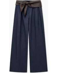 Emporio Armani - Trousers Wide Leg Wool Cashmere Flannel With Tied Waistband - Lyst