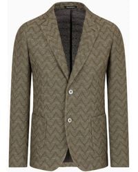 Emporio Armani - Single-breasted Jacket In A Super-light Jersey Knit With A Chevron Motif - Lyst