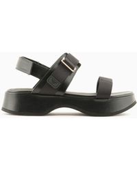 Emporio Armani - Leather Wedge Sandals - Lyst