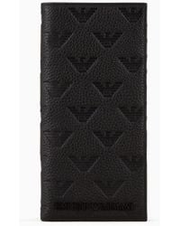 Emporio Armani - Leather Large Currency Holder With All-over Embossed Eagle - Lyst