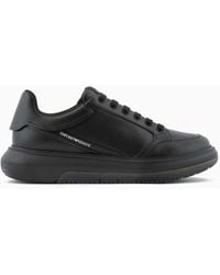 Emporio Armani - Leather Sneakers With Side Logo - Lyst