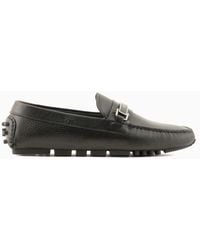 Emporio Armani - Pebbled Leather Driving Loafers With Stirrup Bar - Lyst