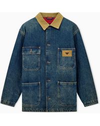 Emporio Armani - Cotton Denim Jacket With Corduroy Collar And Patch Pockets - Lyst