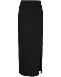 Emporio Armani - Long Skirt With Slit In Worn-look Denim - Lyst