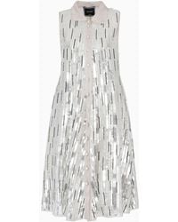 Emporio Armani - Midi Dress In Silk Organza With A Blend Of All-over Hand-embroidered Sequins - Lyst