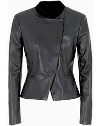 Emporio Armani - Glove-quality Lambskin Nappa Leather Guru-collar Jacket With Diagonal Closure - Lyst